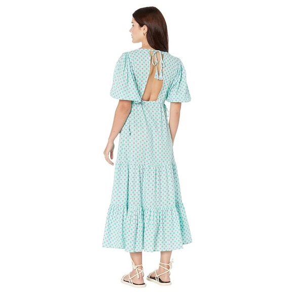 MANGO basil turquoise/aqua tiered maxi dress - Picture 1 of 7
